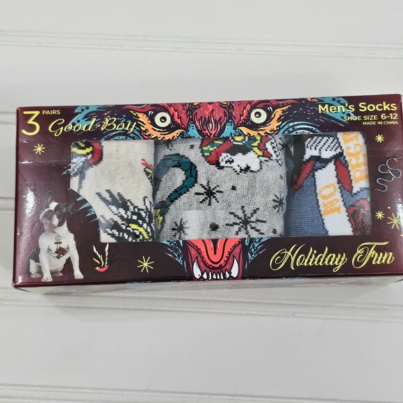 Good Boy Holiday Fun No Regrets Crew Sock 3 Pack Men's Size 6-12 NIP - Picture 4 of 9